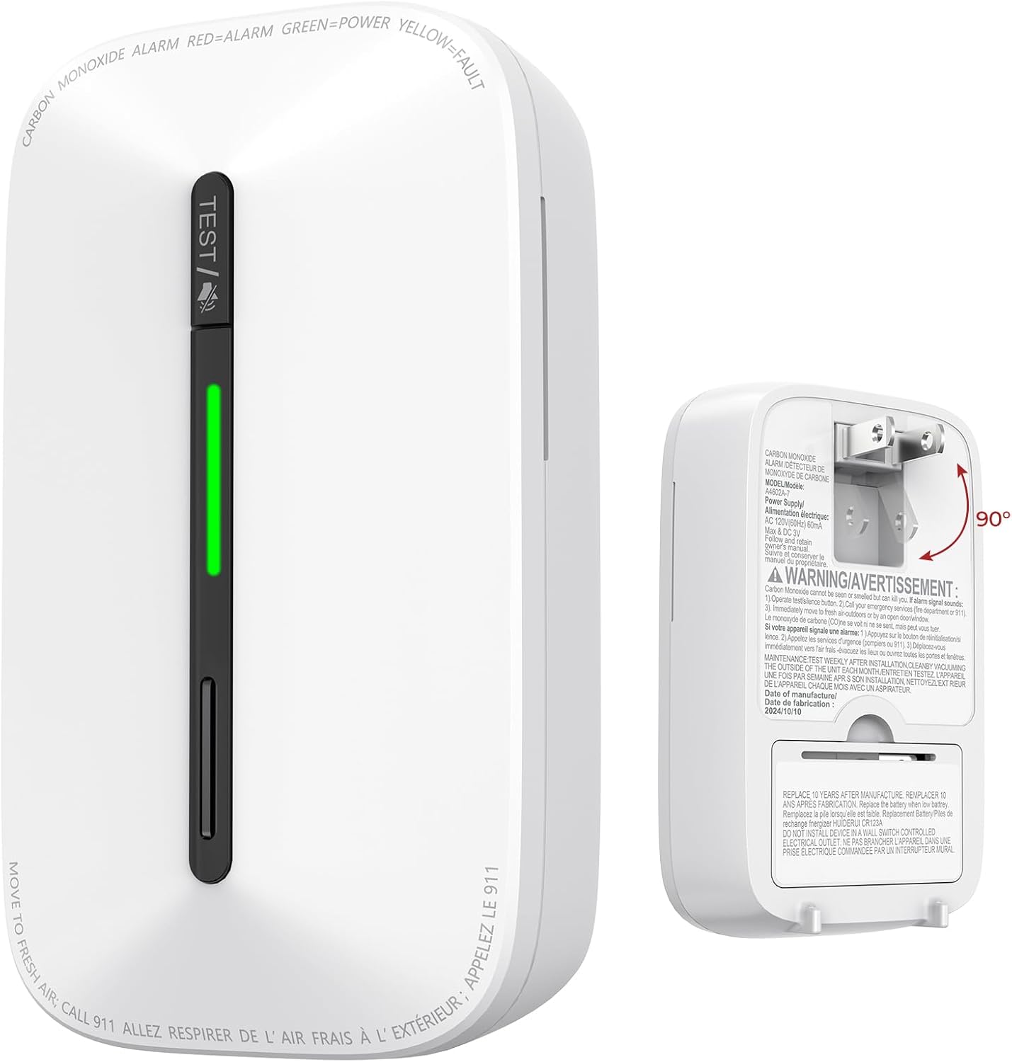 Siterlink Carbon Monoxide Detectors Plug in,10 Year Replaceable Battery
