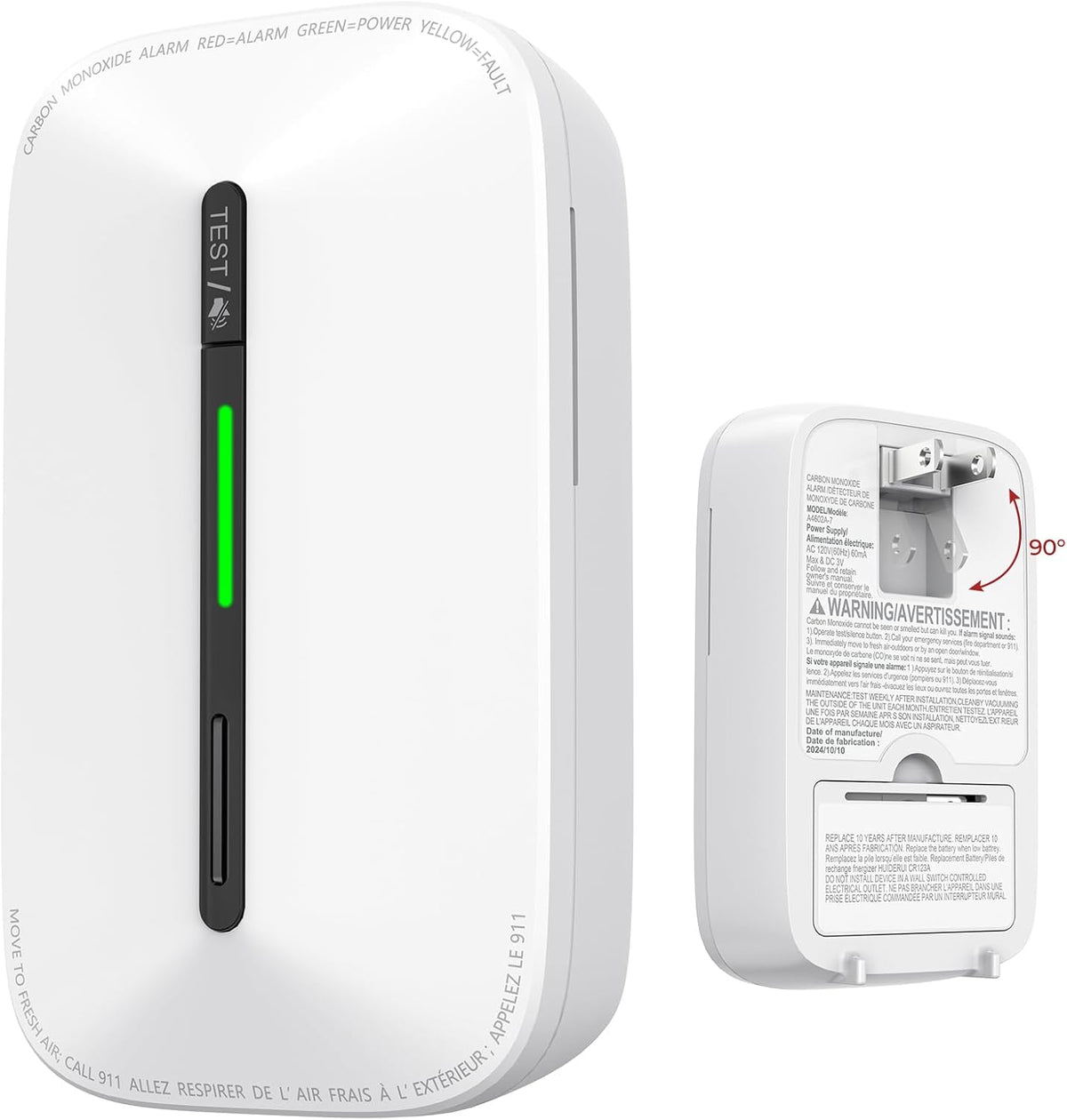 Siterlink Carbon Monoxide Detectors Plug in,10 Year Replaceable Battery