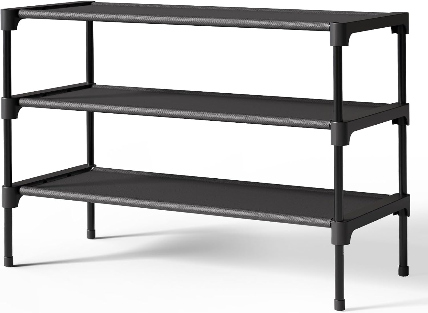Kitsure Shoe Rack - Non-Woven Shoe Rack Shelf, 27.5" Wide - 3 Tier, Black