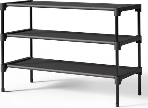 Kitsure Shoe Rack - Non-Woven Shoe Rack Shelf, 27.5" Wide - 3 Tier, Black