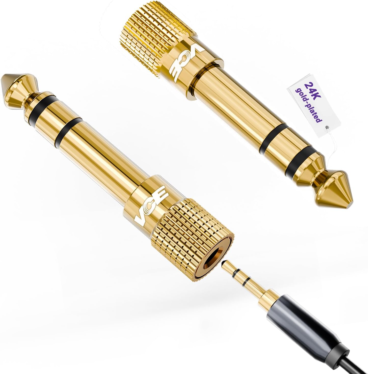 VCE 3.5mm to 1/4 Adapter Stereo Headphone Adapter, 24K Gold-Plated, 2-Pack