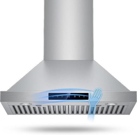 30 Inch Wall Mount Range Hood 1200 CFM, 4-Speed Smart Kitchen Range Hood 30 Inch with Touch Control & Gesture Sensing, 1500 Lumens LED Lights