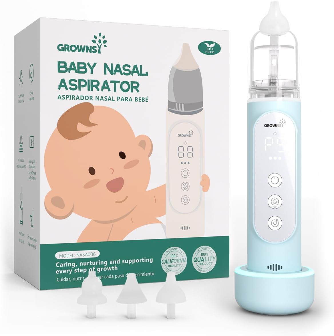 GROWNSY Nasal Aspirator for Baby, 5 Suction Level & Cleaning Function, Blue