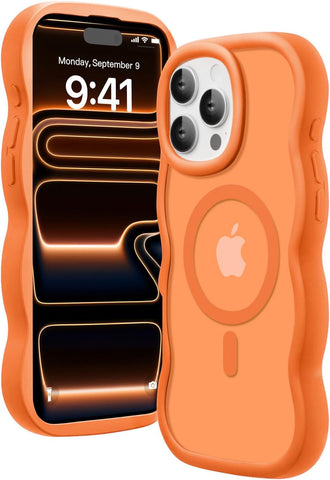 for iPhone 16 Pro Case for Magsafe Wavy Frame Cute, Orange