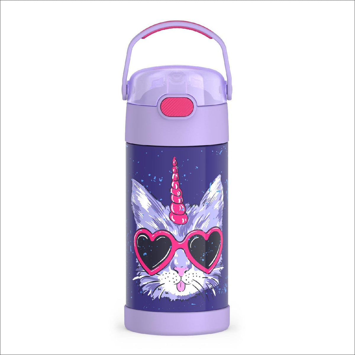 THERMOS FUNTAINER Water Bottle with Straw, 12oz, Cool Caticorns