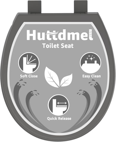 Toilet Seat Round 16.5 Inch with Quick Release-Quick Connect. White Round Toilet Seat with Soft Close. PP Material Safe, Easy Clean and Install, Sturdy Accessories Never Loosen,2 Years Support, Grey