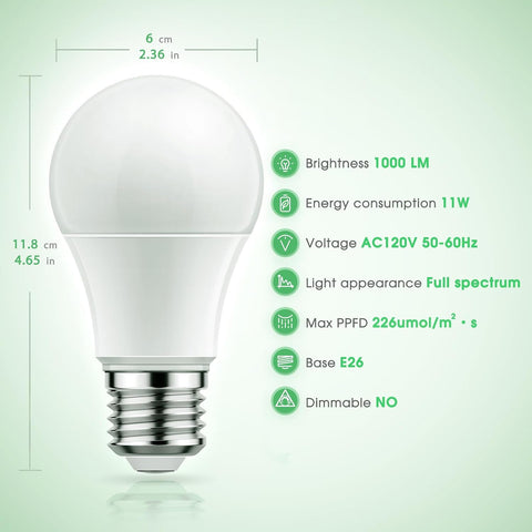 Briignite Grow Light Bulbs, LED Grow Light Bulb A19 Bulb, Full Spectrum