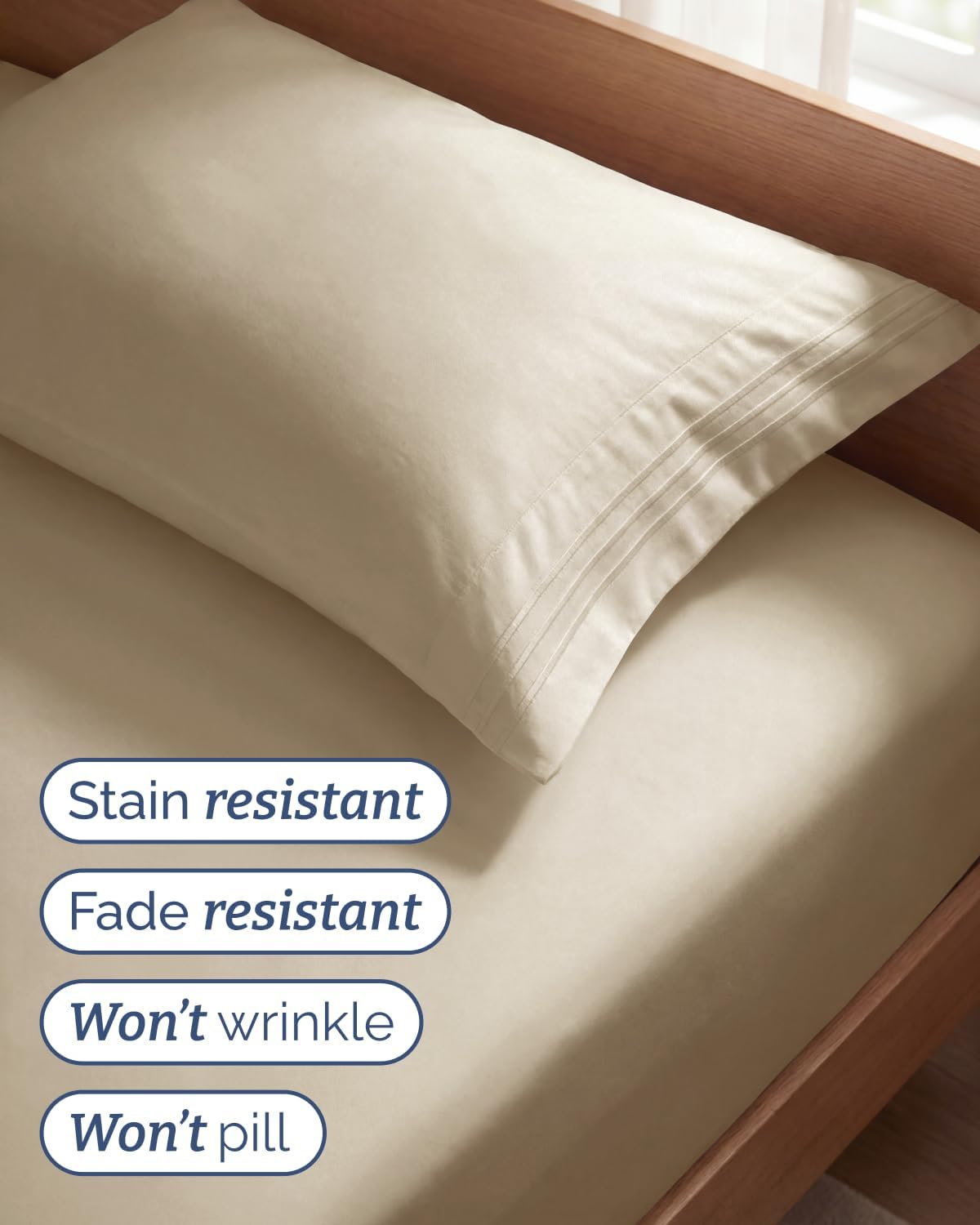 Twin Size 3 Piece Sheet Set - Comfy Breathable & Cooling Sheets - Cream