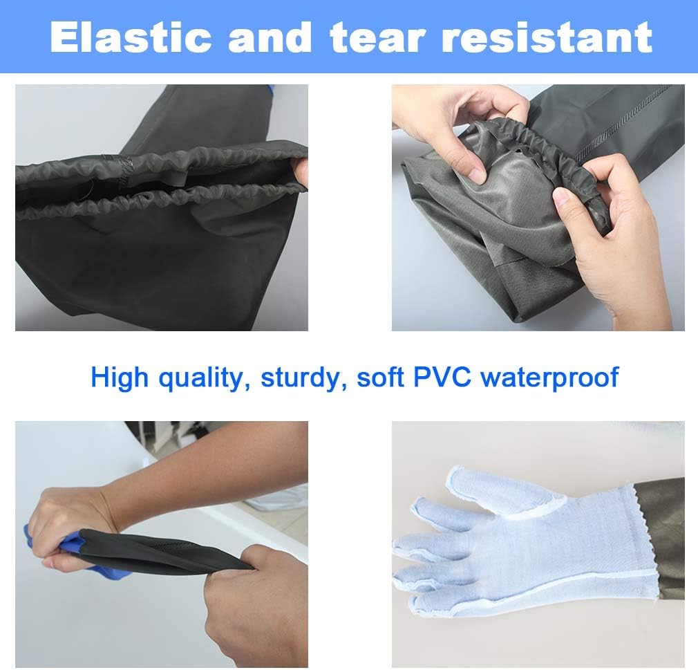 Haiou 25" Long Rubber Gloves for Waterproof Pond Gloves for Cleaning -Large
