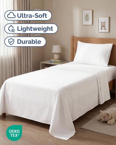 Twin Size 3 Piece Sheet Set - Breathable & Cooling Sheets - Antique White