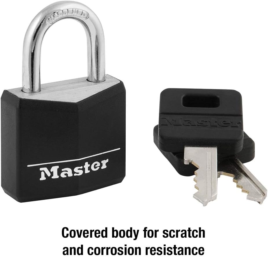 Master Lock 131D 1-3/16" Wide Covered Aluminum Keyed Padlock, One Pack, Black