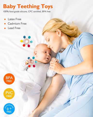 akolik Baby Teething Toys,Silicone Teething Relief Teethers Toy for Babies 0-3-6-9-12 Months Old Boys Girls BPA Free Baby Chew Toys Infant Toys Newborn Accessories