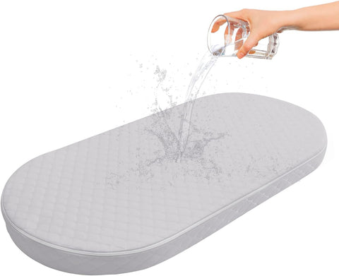Baby Bassinet Mattress Compatible with Dream On Me/Fisher-Price Baby Bedside Sleeper, Breathable, Premium Foam, Oval Shaped with Removal Waterproof Cover,15" x 30" x 2''