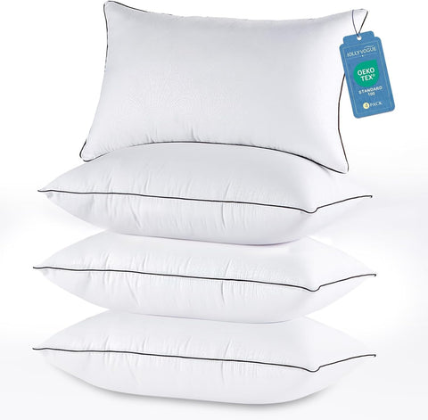 JOLLYVOGUE Pillows Queen Size Set of 4, Cooling and Firm Pillows with Oeko-Tex Certified Down Alternative Filling for Side, Back, and Stomach Sleepers, Hotel Collection