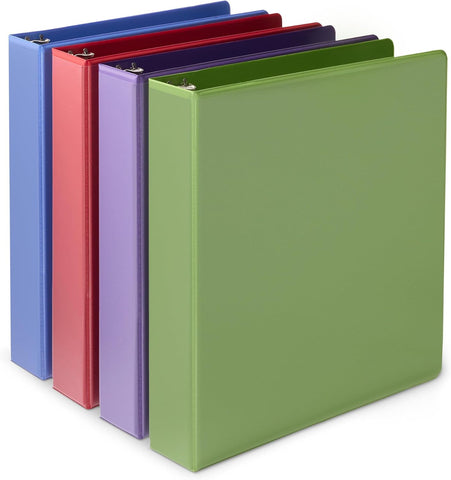 Amazon Basics 3 Ring 1.5 inch Binders with Round Metal Rings, Holds 275 Sheets, Assorted Colors, 4-Pack