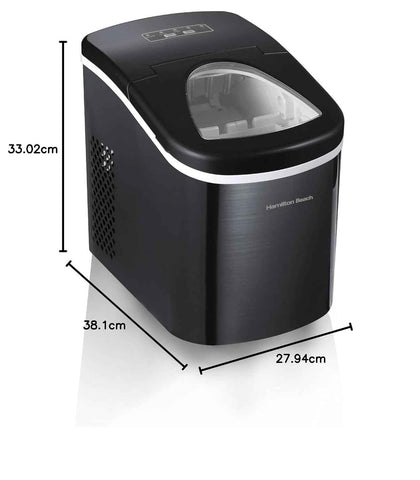 HAMILTON BEACH Compact Countertop Ice Maker Machine (Black Stainless) - Never Run Out of Ice Again for Water, Coffee, & More | Get 26lbs of Ice Per Day