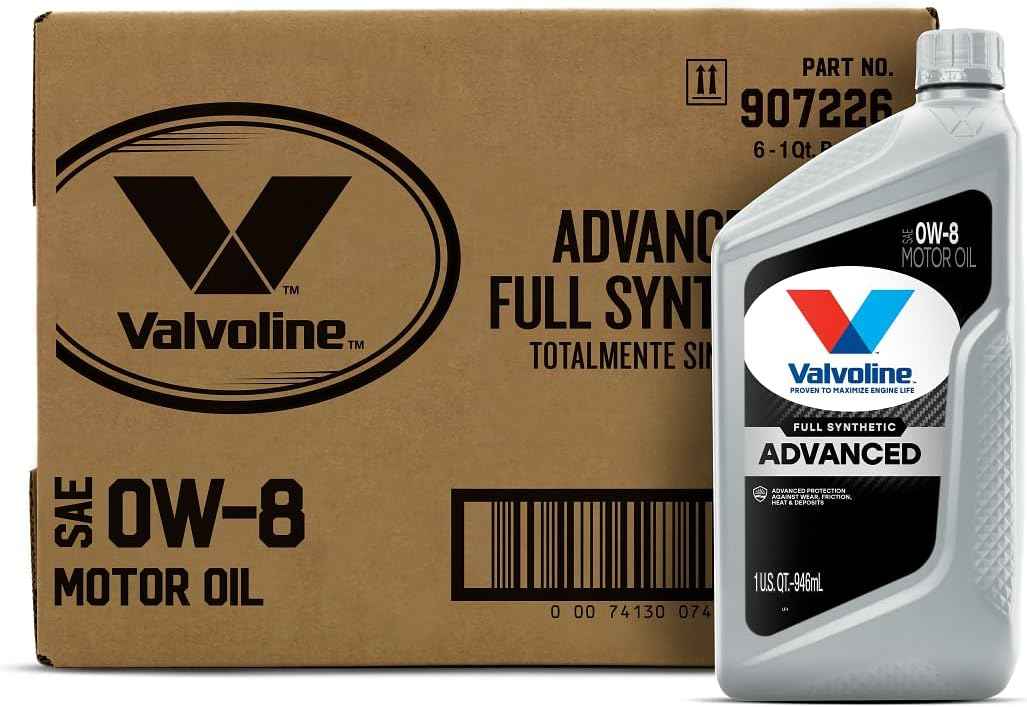 Valvoline Advanced Protection 0W-8 Full Synthetic Motor Oil 1 Quart, Pack of 6