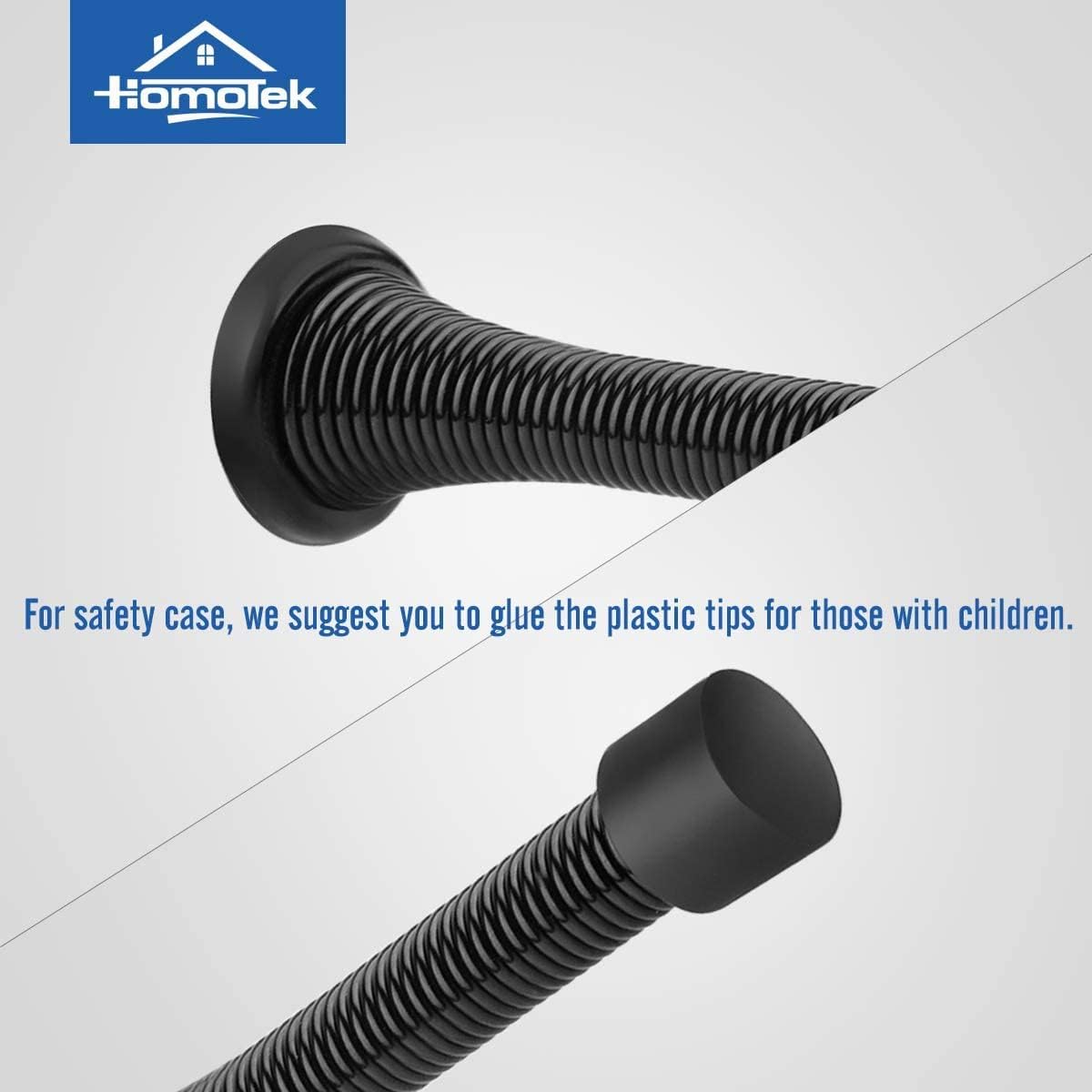 HOMOTEK 1 Pack Black Spring Door Stops,3-1/8" Heavy Duty Door Stop - Flexible Spring Door Stopper with Low Mounted Black Rubber Bumper Tips