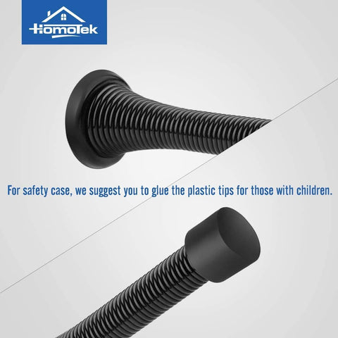 HOMOTEK 1 Pack Black Spring Door Stops,3-1/8" Heavy Duty Door Stop - Flexible Spring Door Stopper with Low Mounted Black Rubber Bumper Tips