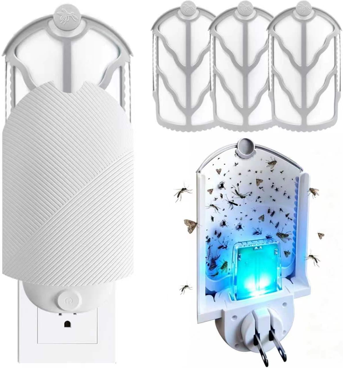 Flying Insect Trap (1 Starter & 3 Refill Cartridges), Plug-in Fly Trap for Home, Kitchen, Living Room – UV Light Indoor Bug Catcher for Gnats, Fruit Flies, Mosquitoes, and Moths