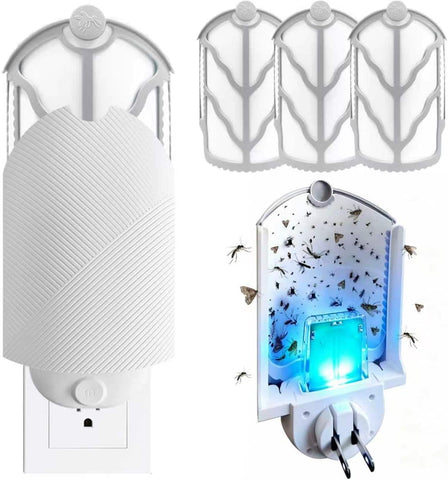 Flying Insect Trap (1 Starter & 3 Refill Cartridges), Plug-in Fly Trap for Home, Kitchen, Living Room – UV Light Indoor Bug Catcher for Gnats, Fruit Flies, Mosquitoes, and Moths