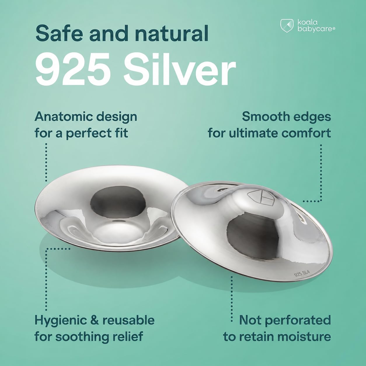Koala Babycare The Original Nursing Cups Silver – Nipple Shields for Nursing Newborn - Breastfeeding Essentials Protect and Soothe Cracked Nipples - Standard Size