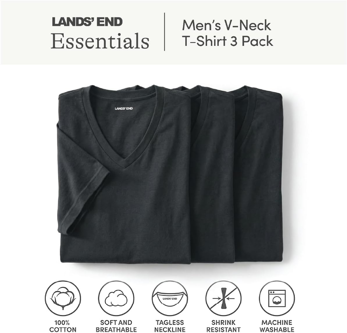 Lands' End Men's V-Neck Undershirt 3 Pack