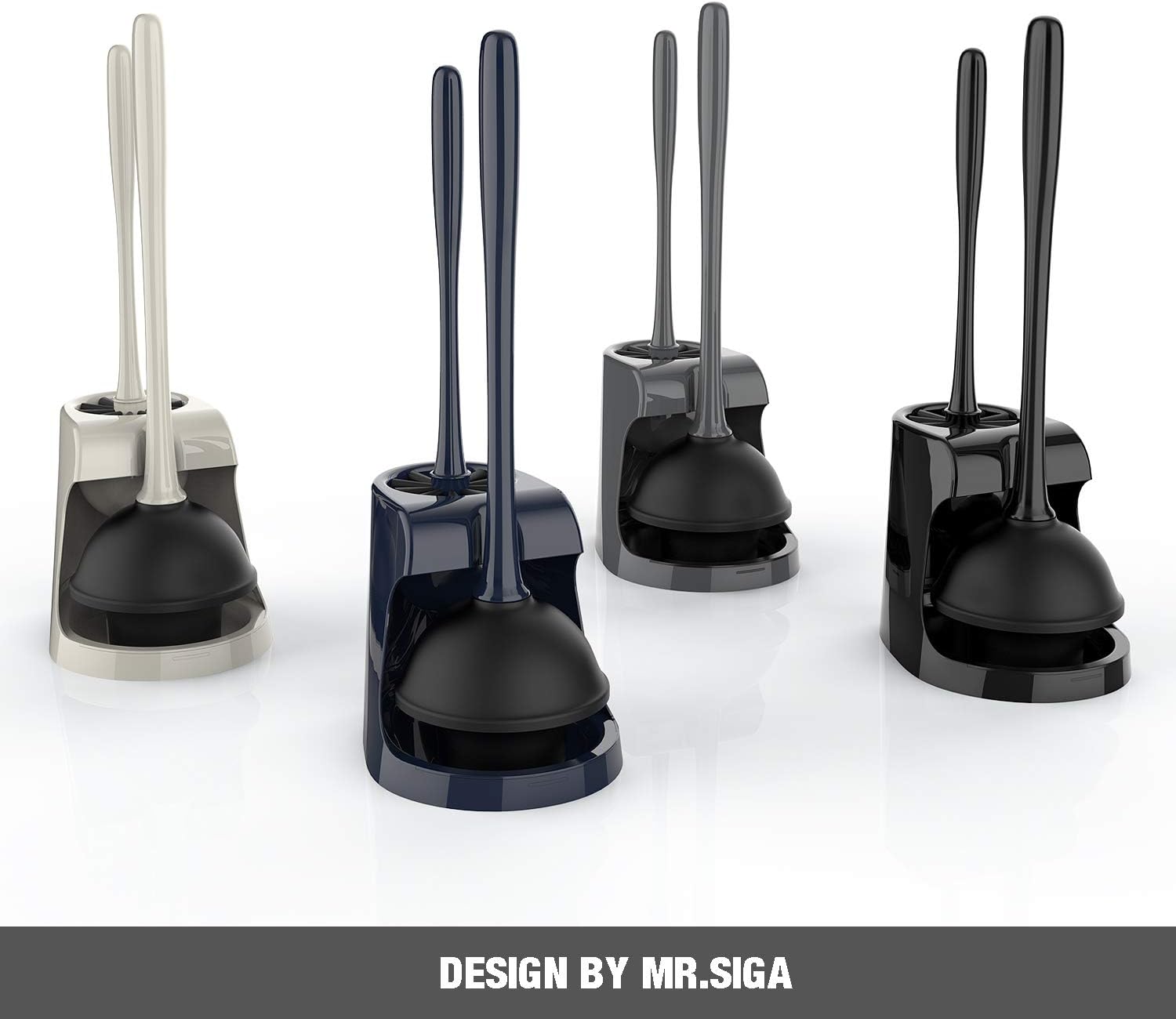 MR.SIGA Toilet Plunger and Brush Combo for Toilet Cleaning, Black, 2 Set