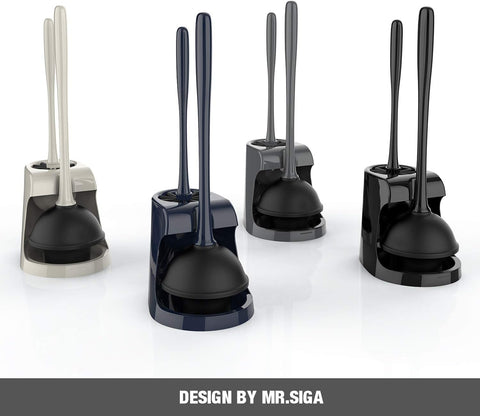 MR.SIGA Toilet Plunger and Brush Combo for Toilet Cleaning, Black, 2 Set