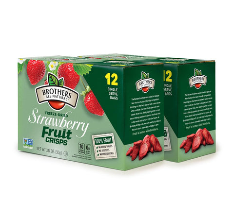 Brothers All Natural Freeze Dried Fruit Crisps, Variety Pack, 24 Single Serve Bags, Fuji Apple, Strawberry, Strawberry and Banana, Made with 100% Fruit, Gluten Free, Soy Free, Vegan, Healthy Snack | Packaging May Vary