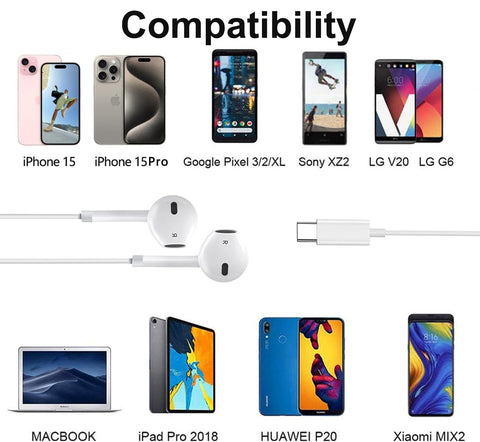 2 Packs USB C Headphones for iPhone 16/15 Earbuds with Microphone & Volume Control HiFi Stereo Type C Earphones for Galaxy S23/S22/S21/S20/Ultra Note 10/20, for iPad Pro Pixel 7/6/6a/5/4 and More