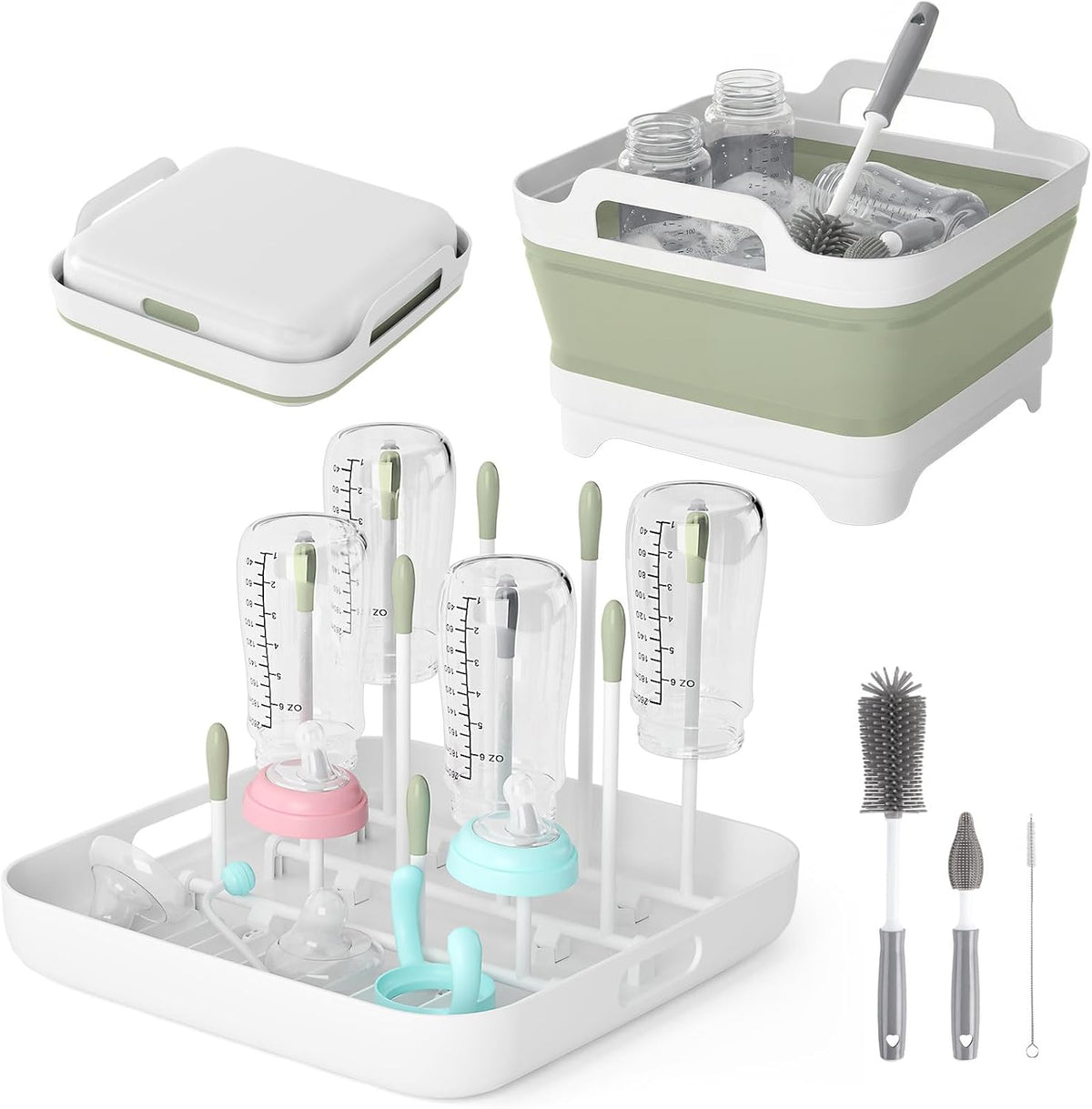Volnamal Collapsible Wash Basin with Drying Rack & Drain Plug (Green)