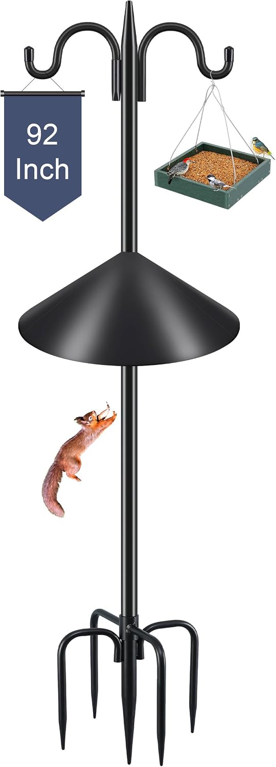Gtongoko 92 Inch Double Hook Bird Feeder Pole with 19 Inch Squirrel Baffle