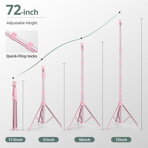 SENSYNE 72" Phone Tripod & Selfie Stick, Extendable Cell Phone Tripod Stand with Wireless Remote and Phone Holder, Compatible with iPhone Android Phone, Camera, Pink