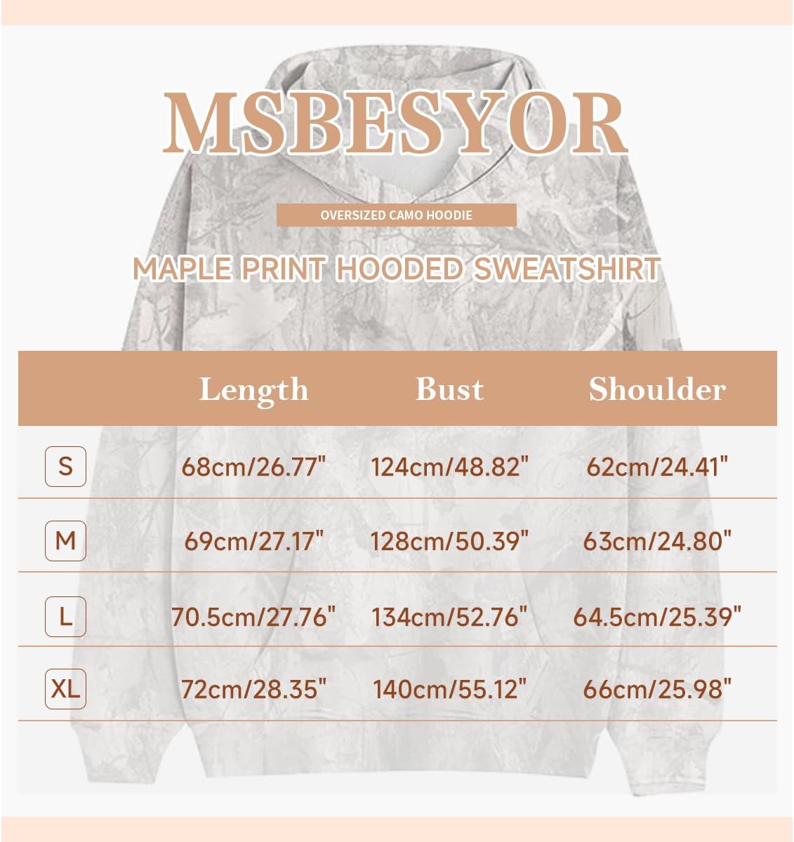 MSBESYOR Camo Hoodie for Men Women Oversized Fleece Maple Leaf Hooded Sweatshirt Graphic Print Pullover Hoodies with Pocket