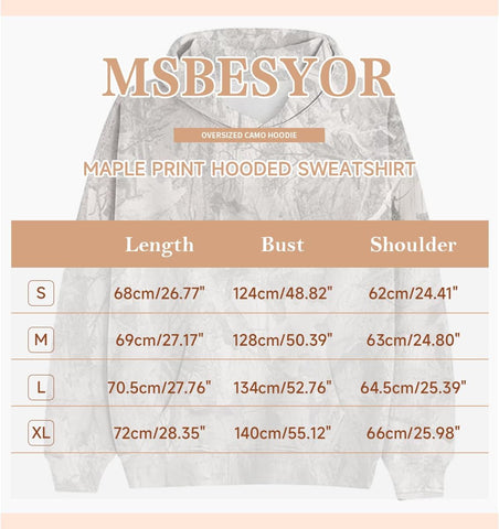 MSBESYOR Camo Hoodie for Men Women Oversized Fleece Maple Leaf Hooded Sweatshirt Graphic Print Pullover Hoodies with Pocket