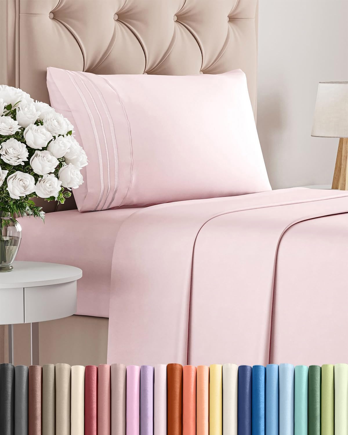 Twin Size 3 Piece Sheet Set - Breathable & Cooling Sheets - Lavender Pink