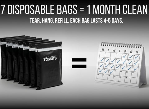 Tossits Hanging Car Trash & Garbage Bags, Disposable, Black 7 Count