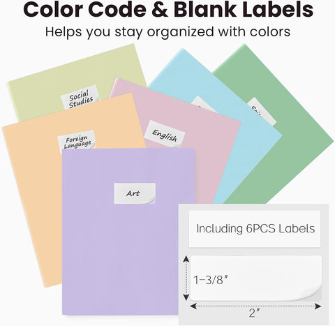 Sooez 6Pack Folders with Pockets, Pastels Colors, Heavy Duty Pocket Folder