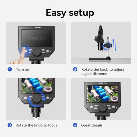 TOMLOV Coin Microscope LCD Digital Microscope 1000X, Coin Magnifier with 8 Adjustable LED Lights, PC View Compatible with Windows/MacBook, Built-in Long Lasting Battery, DM4 Lite, 4.3 Inch