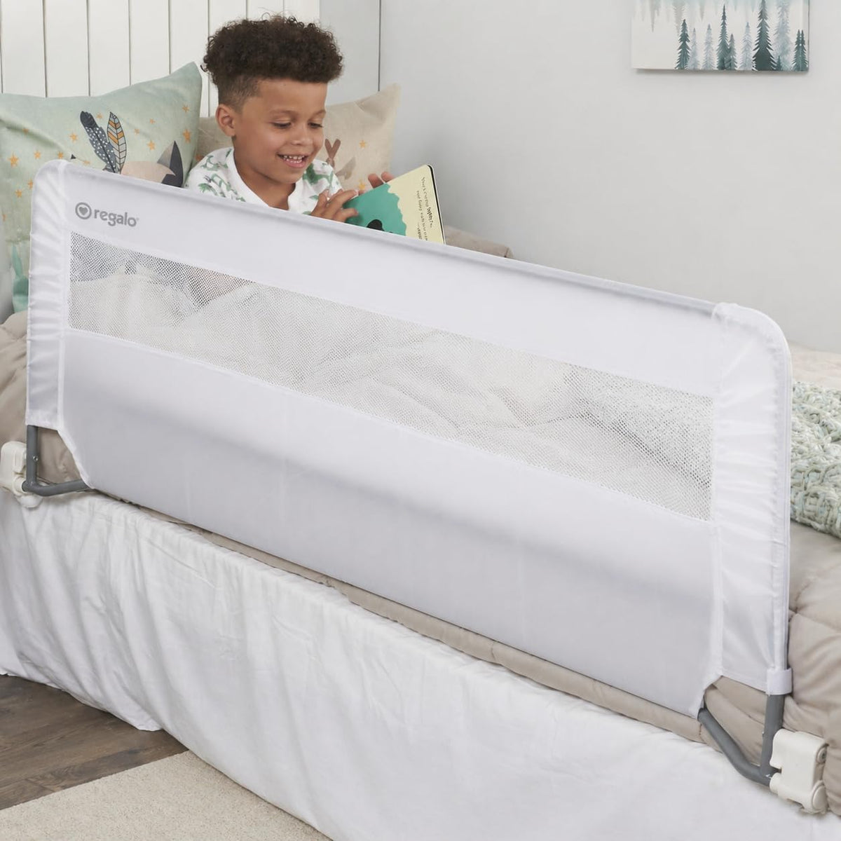 Regalo Safety 54” Extra Long Bed Rail Guard for Toddlers, Swing Down Toddler Bed Rail with Reinforced Anchor Safety System, 20” Tall Bed Safety Rail, Fits Twin, Full & Queen Beds