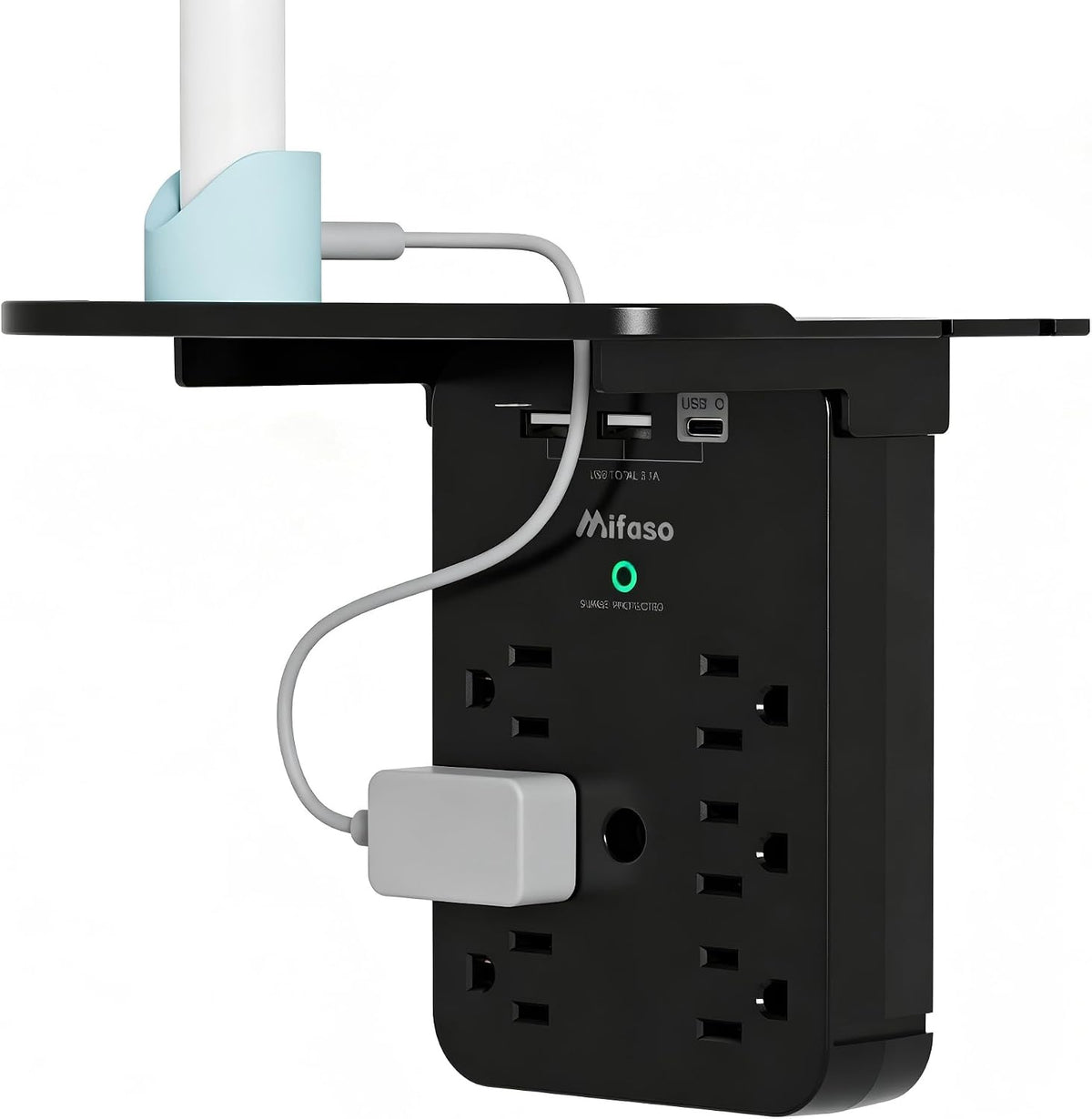 Wall Outlet Extender with Shelf, Surge Protector 6 AC Multi Plug Outlet