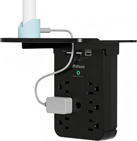 Wall Outlet Extender with Shelf, Surge Protector 6 AC Multi Plug Outlet