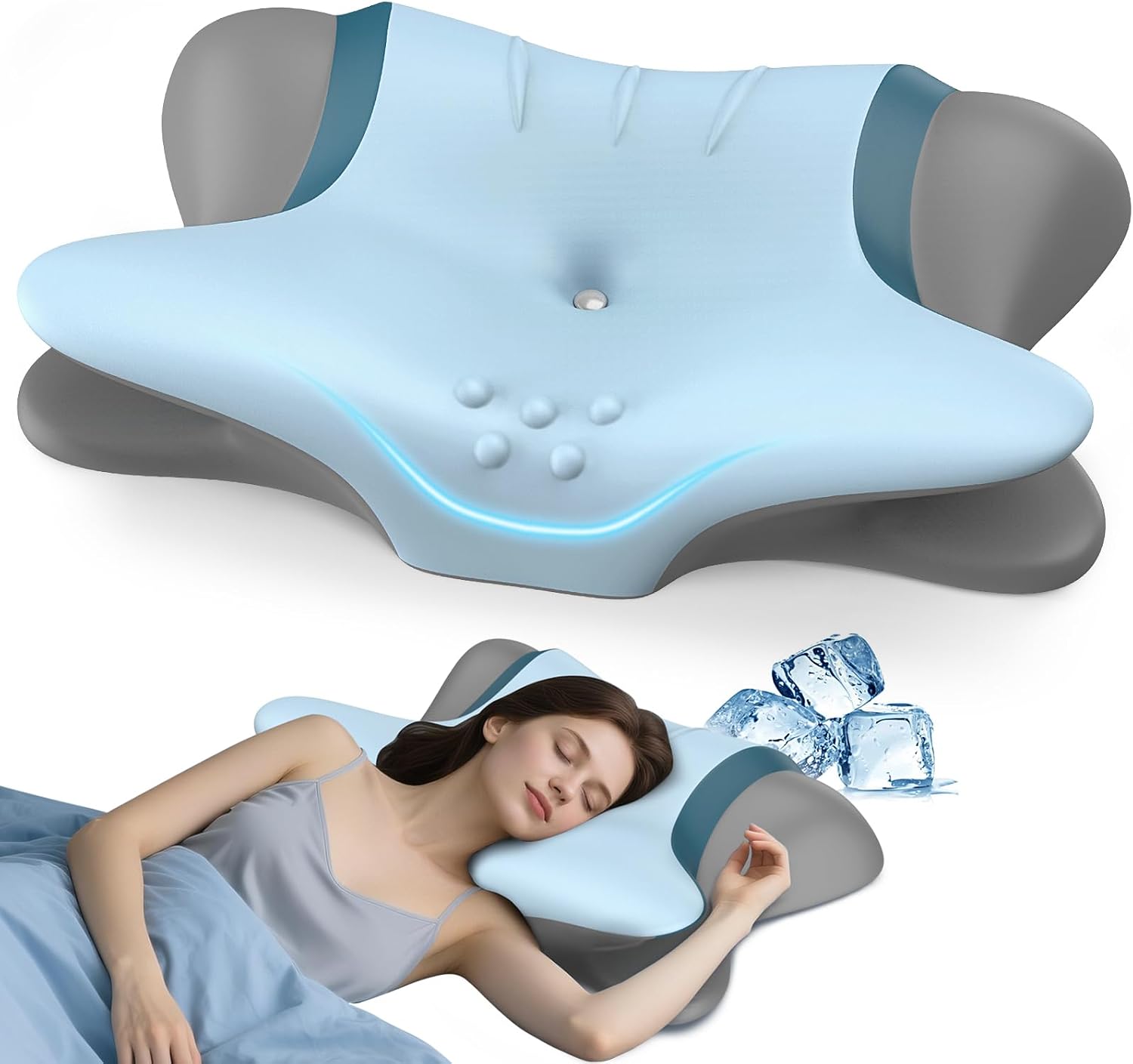 Cervical Pillow for Neck Pain Relief, Ergonomic Neck Pillow for Sleeping, Orthopedic Side Sleeper Pillow for Neck Support, Cooling Memory Foam Pillows Contour Pillow for Back Stomach Sleepers (Blue)