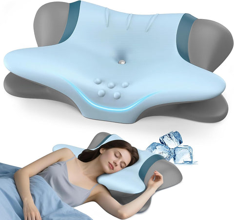 Cervical Pillow for Neck Pain Relief, Ergonomic Neck Pillow for Sleeping, Orthopedic Side Sleeper Pillow for Neck Support, Cooling Memory Foam Pillows Contour Pillow for Back Stomach Sleepers (Blue)