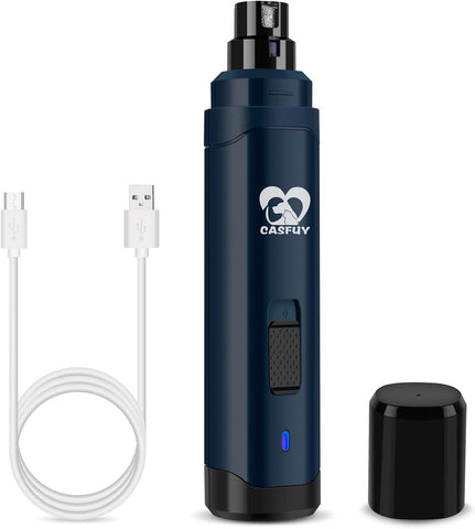 Casfuy Dog Nail Grinder Upgraded - Professional 2-Speed Whisper-Quiet Electric Pet Nail Trimmer Painless Paws Grooming & Smoothing for Small Medium Large Dogs & Cats (Dark Blue)