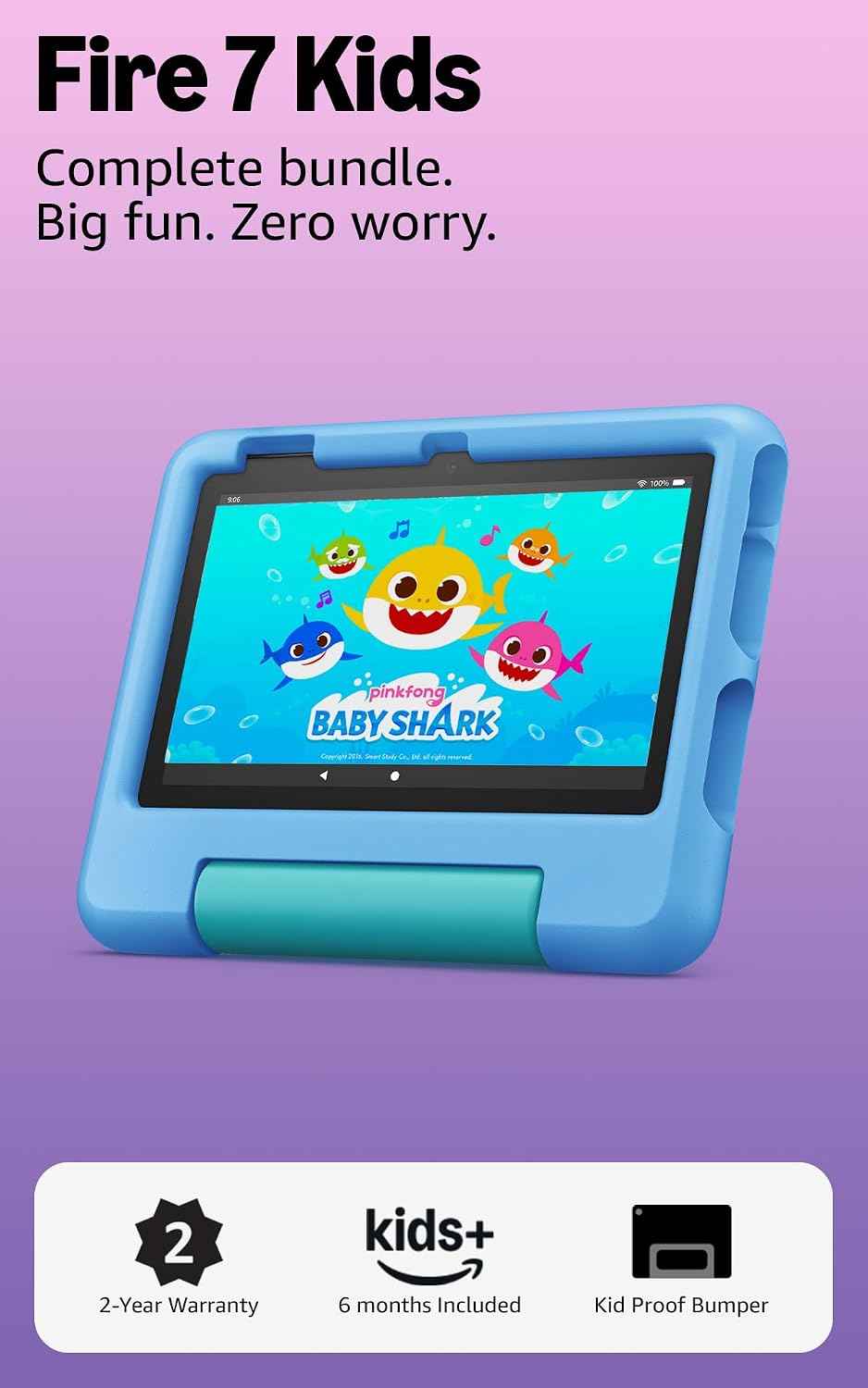 Amazon Fire 7 Kids tablet, ages 3-7. Top-selling 7" kids tablet on Amazon. Includes ad-free and exclusive content, easy parental controls, 10-hr battery, 16 GB, Blue