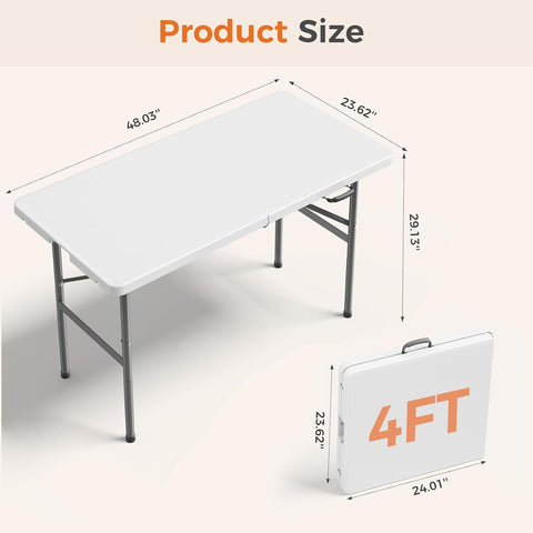 Sweetcrispy 4 FT Folding Picnic Table 2 Pack, Easy to Fold and Store