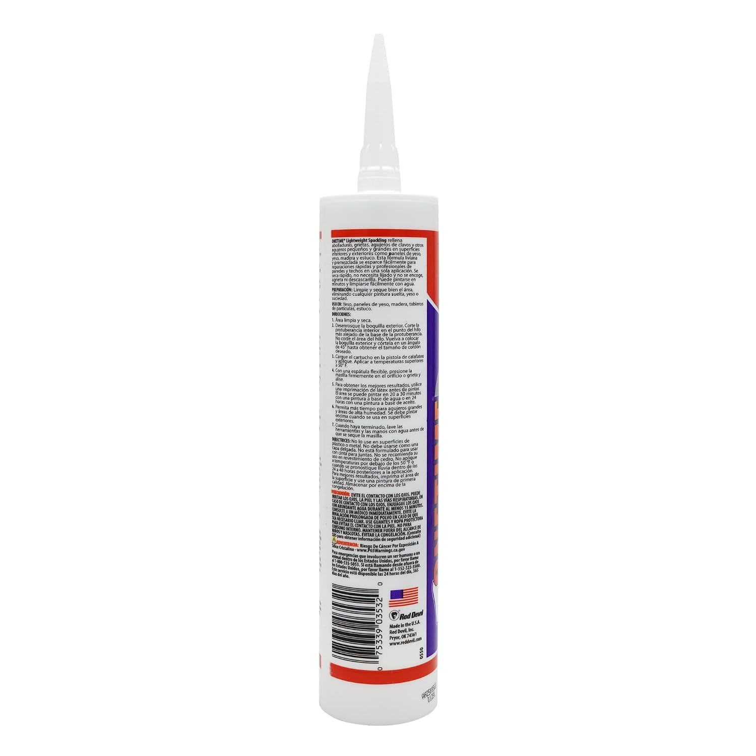 Red Devil 0550 Onetime Lightweight Spackling, 10.1 oz. Cartridge, White, 1 Pack