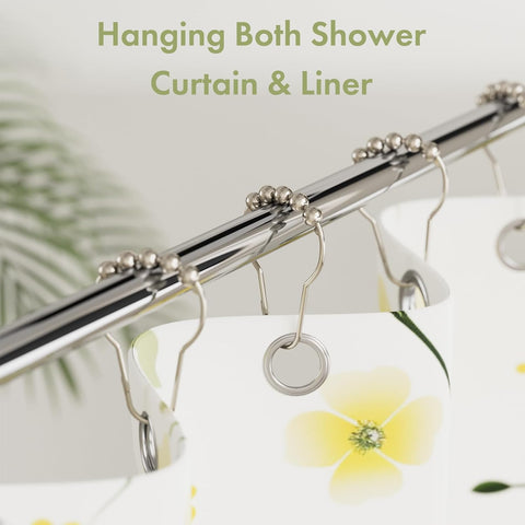 Amazer Shower Curtain Hooks, Decorative Rust Proof Stainless Steel Shower Curtain Hooks for Bathroom Shower Rods Set of 12, Polished Nickel